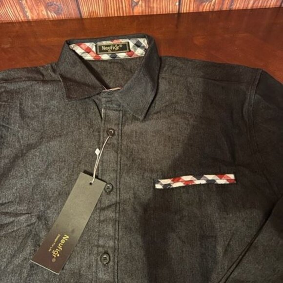Neufig Mens Long Sleeve Shirt XL Black & Plaid Accents Button-down front - Picture 2 of 11
